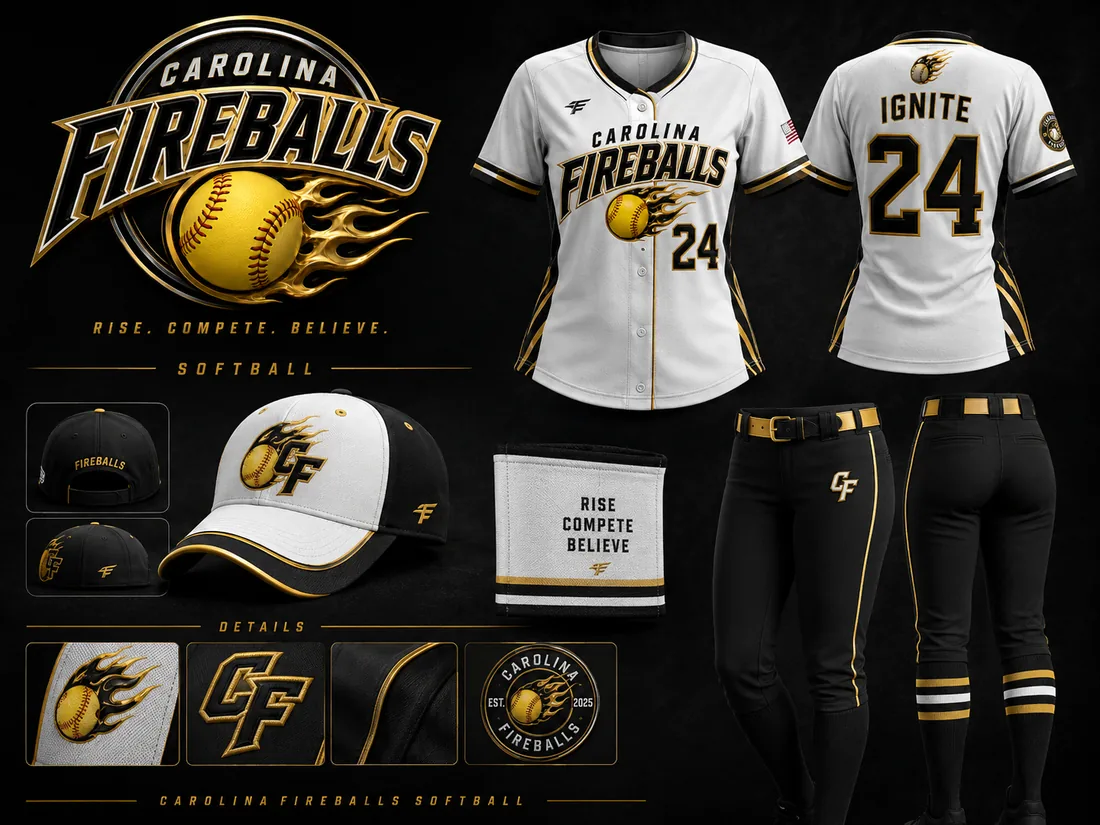 Carolina Fireballs uniform and apparel branding concept